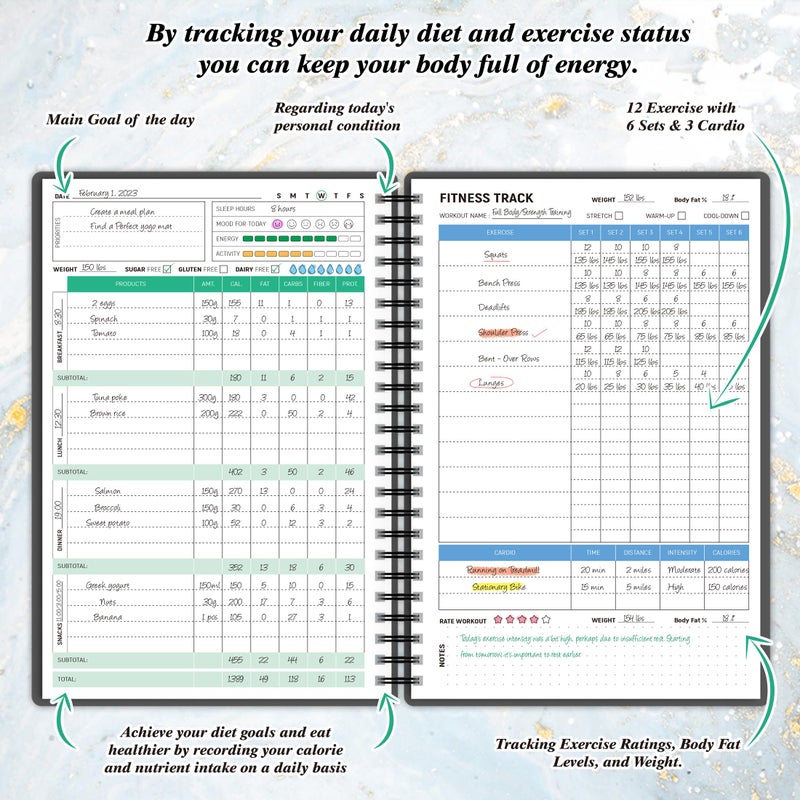 snootion Wellness Planner & Fitness Log - Daily Diet & Health Journal with Weight Loss  Wellness Journal Notebook for Tracking Fitness  Sleep  Nutrition  Meal  Habits  A5(5.8 x 8.6 inch) (Black Golden) - Image 3